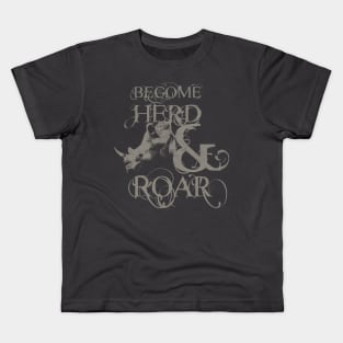 Become Herd &amp;amp;amp; Roar - Rhino Design - Dark Background Version Kids T-Shirt